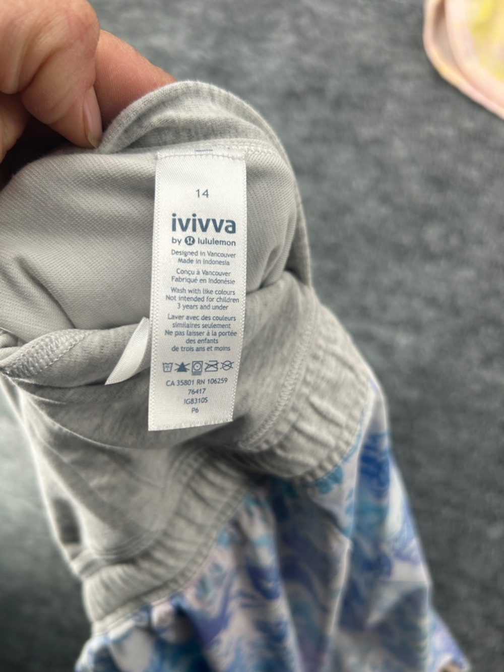 Ivivva Gray Drawstring Top with Blue Lavender Floral Print Girls Set Sz 14 - Picture 2 of 12